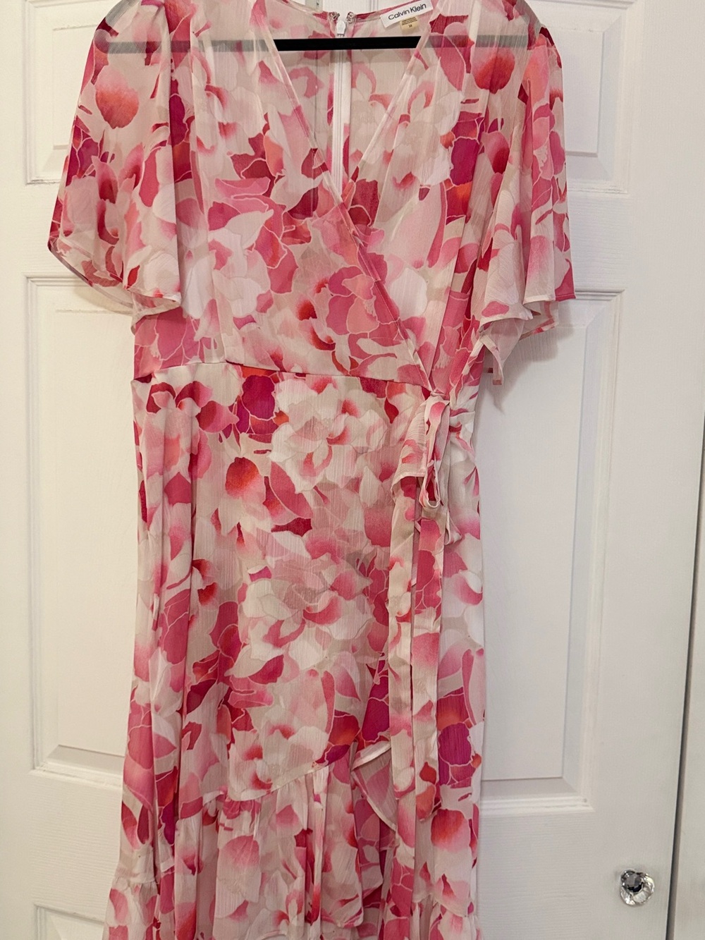 Calvin Klein Pink & White Floral Wrap Dress